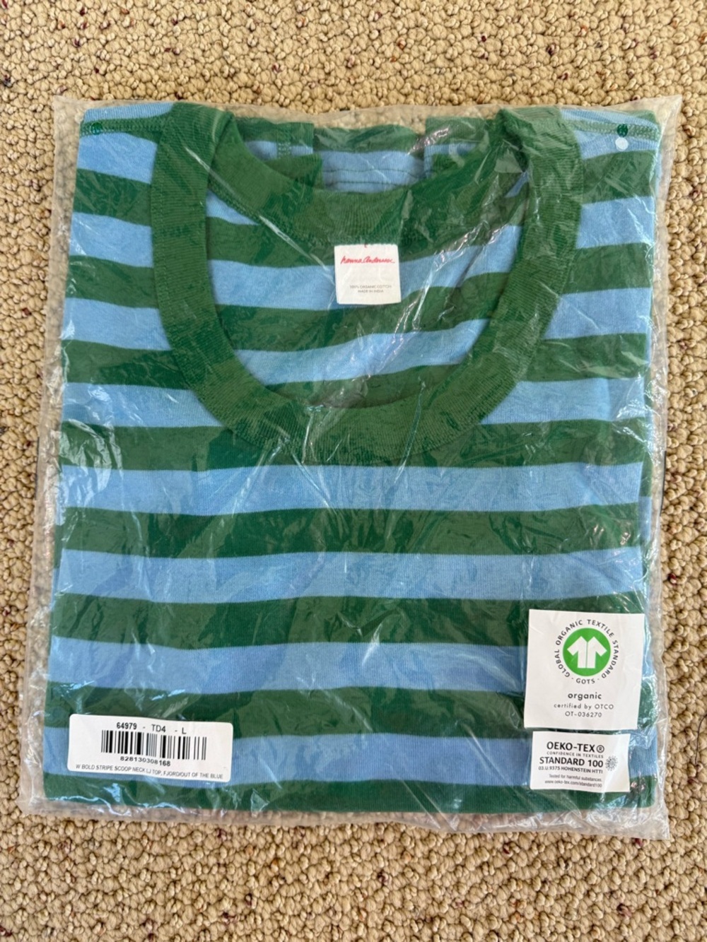 Hanna Andersson Striped Crewneck Tee - Green & Light Blue